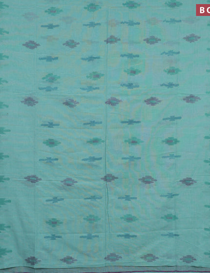 Bengal soft cotton saree teal blue with allover ikat butta weaves and simple border