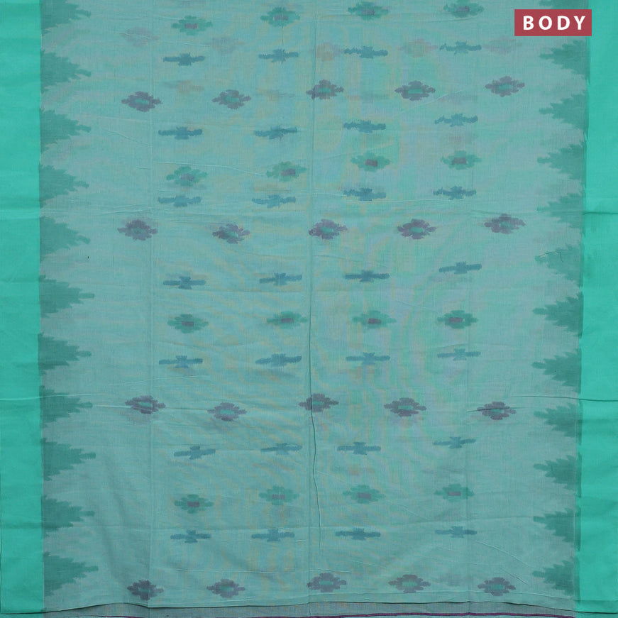 Bengal soft cotton saree teal blue with allover ikat butta weaves and simple border