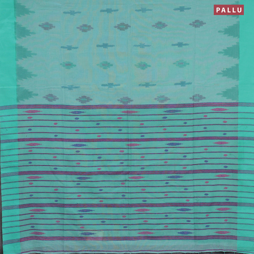 Bengal soft cotton saree teal blue with allover ikat butta weaves and simple border