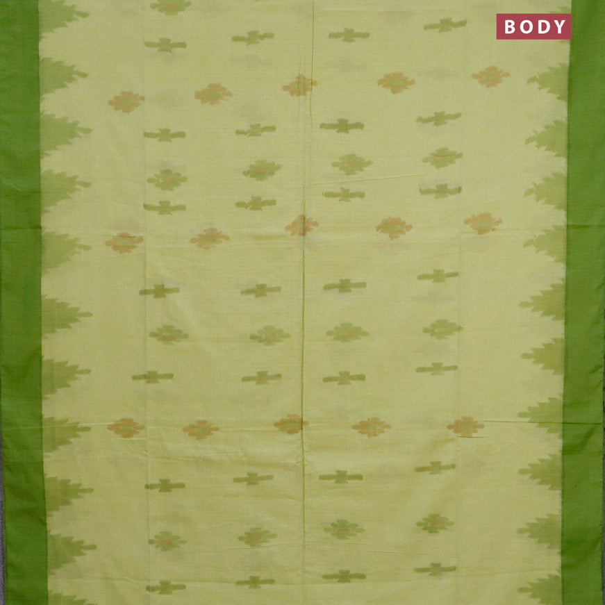 Bengal soft cotton saree light green and green with allover ikat butta weaves and simple border