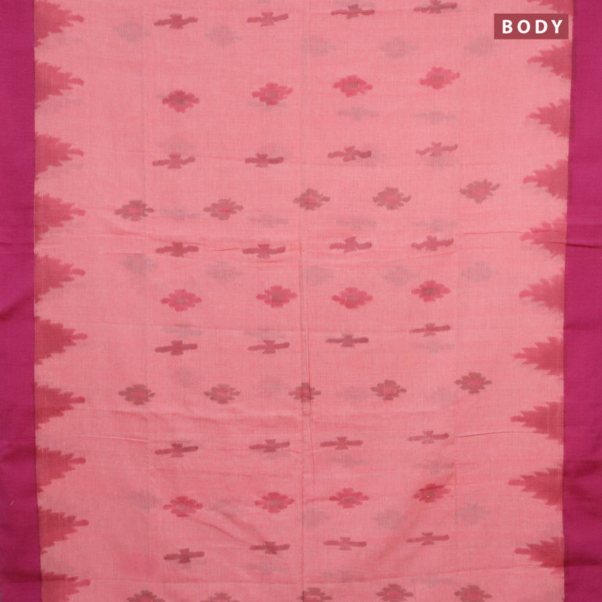 Bengal soft cotton saree peach pink and purple with allover ikat butta weaves and simple border