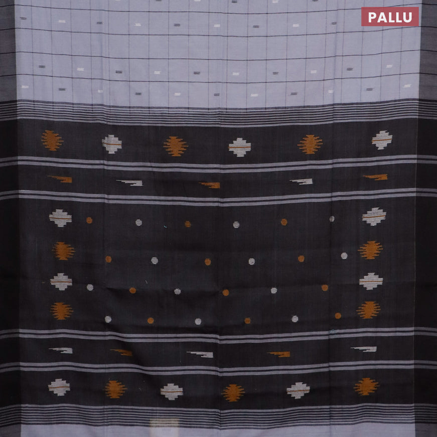 Bengal soft cotton saree grey and black with allover checks & thread buttas and simple border