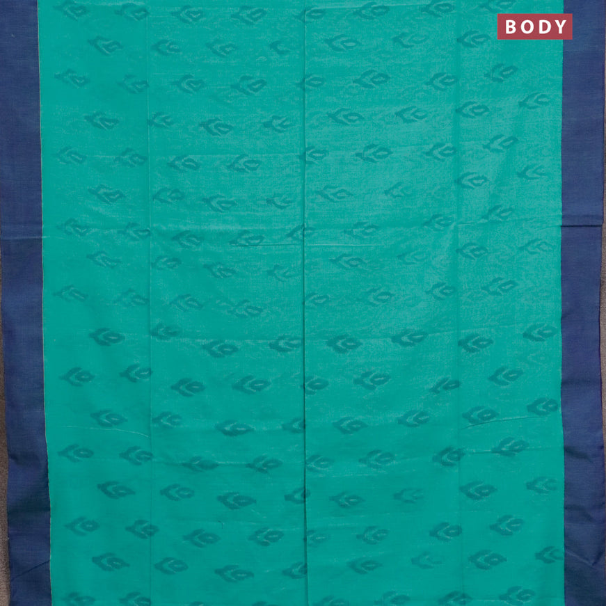 Bengal soft cotton saree teal blue and blue with allover ikat butta weaves and simple border