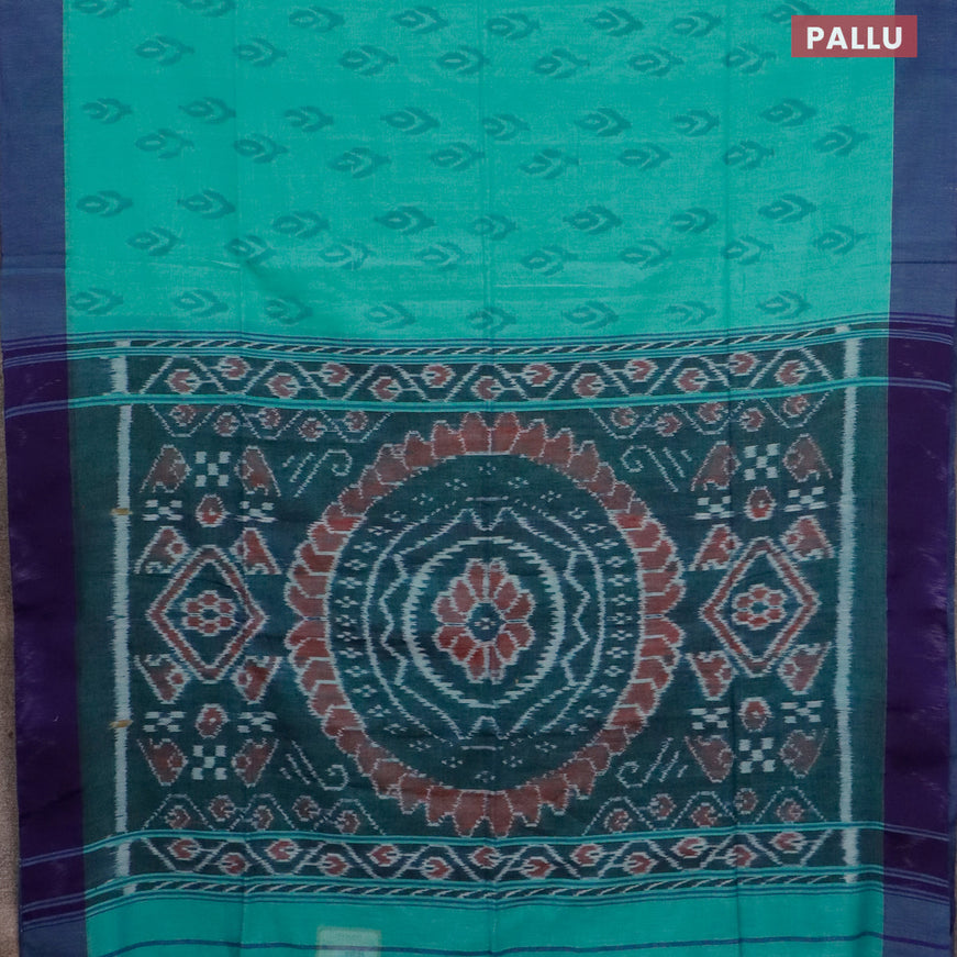 Bengal soft cotton saree teal blue and blue with allover ikat butta weaves and simple border