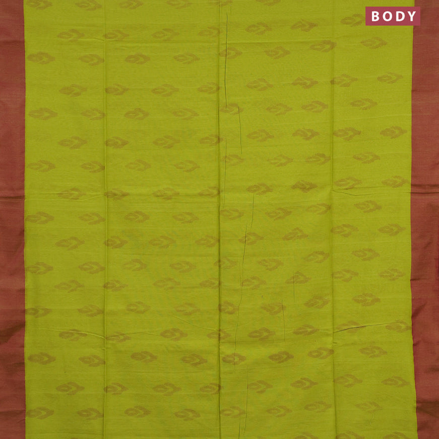 Bengal soft cotton saree light green and maroon with allover ikat butta weaves and simple border