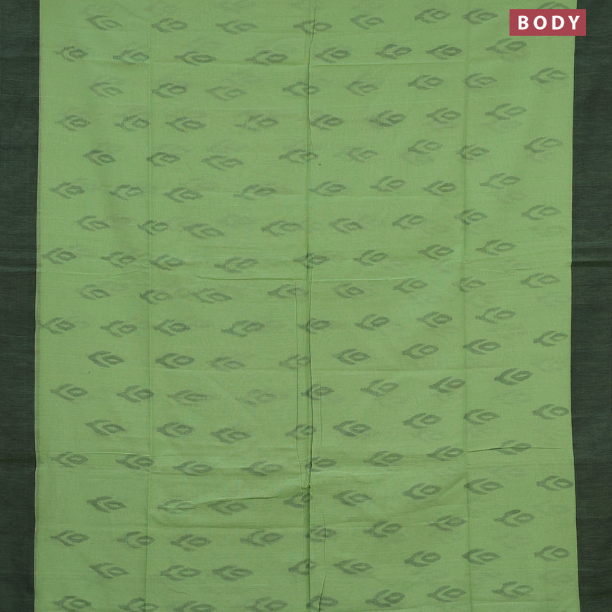 Bengal soft cotton saree light green and black with allover ikat butta weaves and simple border