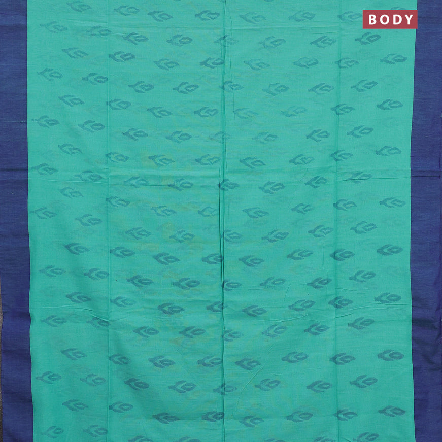 Bengal soft cotton saree teal blue and blue with allover ikat butta weaves and simple border