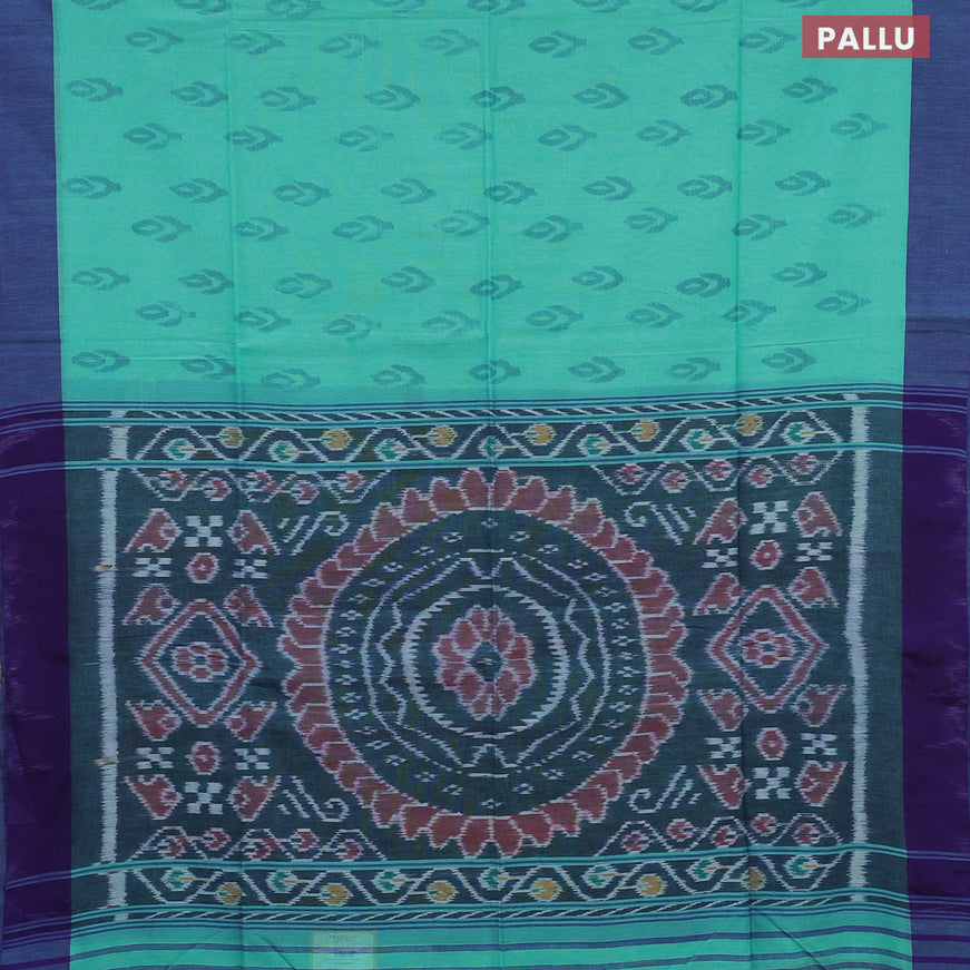 Bengal soft cotton saree teal blue and blue with allover ikat butta weaves and simple border