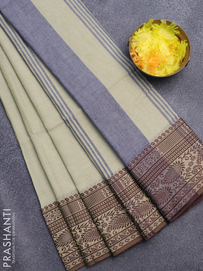 Bengal soft cotton saree elaichi green and blue with plain body and thread woven border