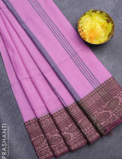 Bengal soft cotton saree light pink and dark blue with plain body and thread woven border