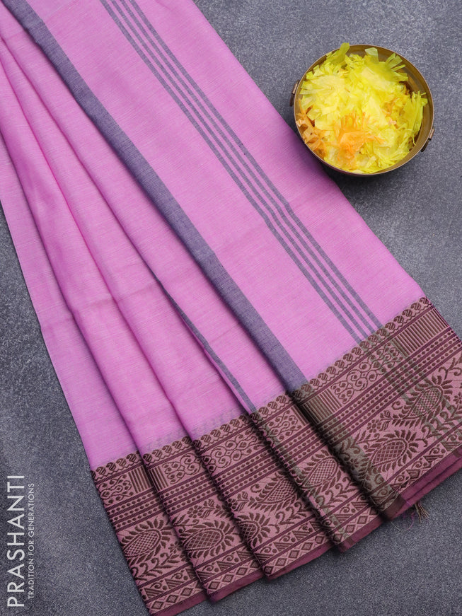 Bengal soft cotton saree light pink and dark blue with plain body and thread woven border