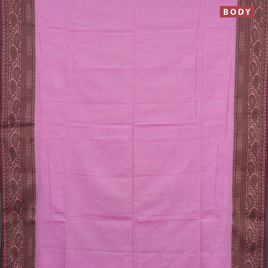 Bengal soft cotton saree light pink and dark blue with plain body and thread woven border