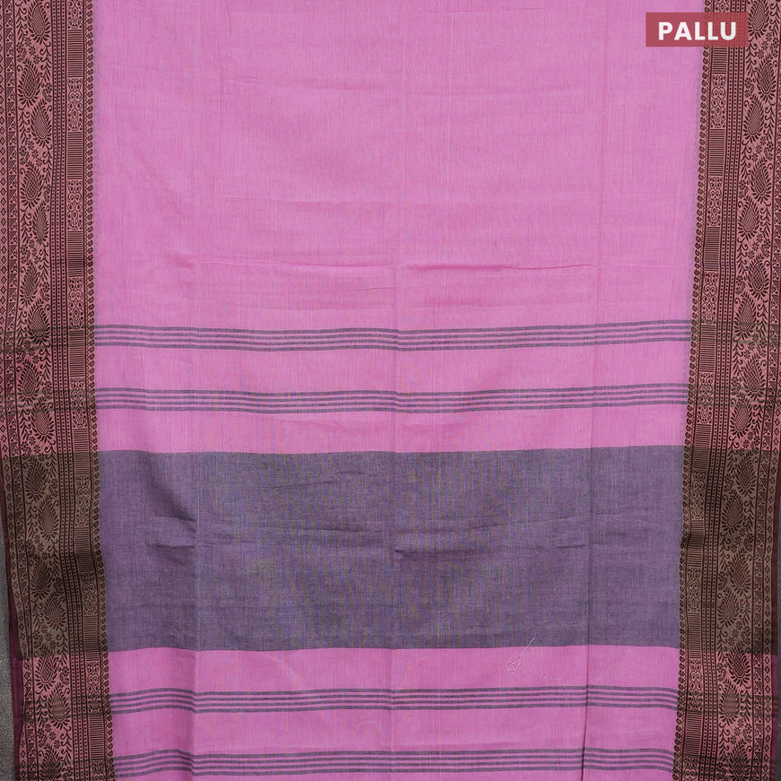 Bengal soft cotton saree light pink and dark blue with plain body and thread woven border