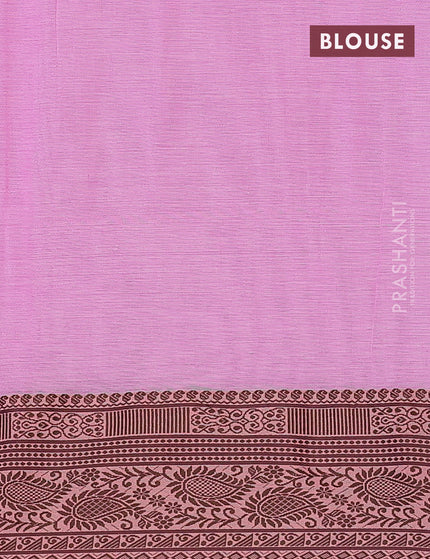 Bengal soft cotton saree light pink and dark blue with plain body and thread woven border