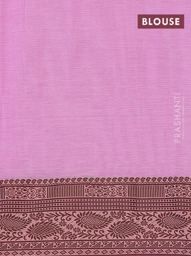 Bengal soft cotton saree light pink and dark blue with plain body and thread woven border