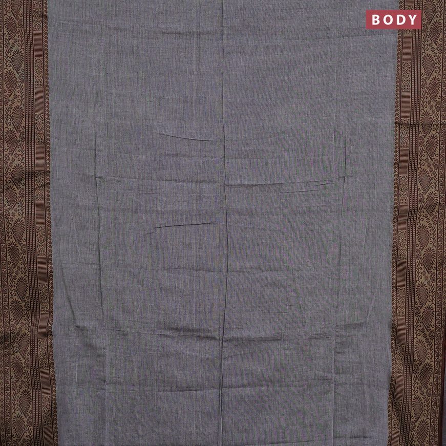 Bengal soft cotton saree grey and pink with plain body and thread woven border