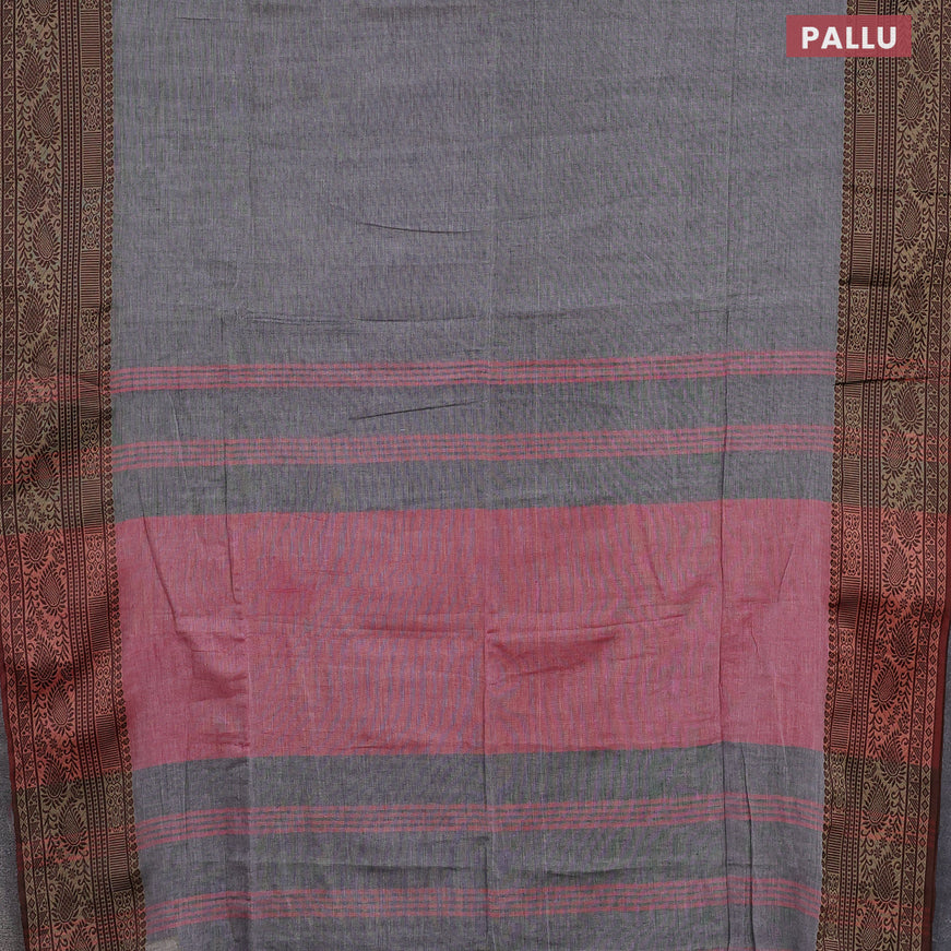 Bengal soft cotton saree grey and pink with plain body and thread woven border