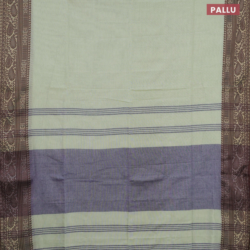 Bengal soft cotton saree pista green and blue with plain body and thread woven border