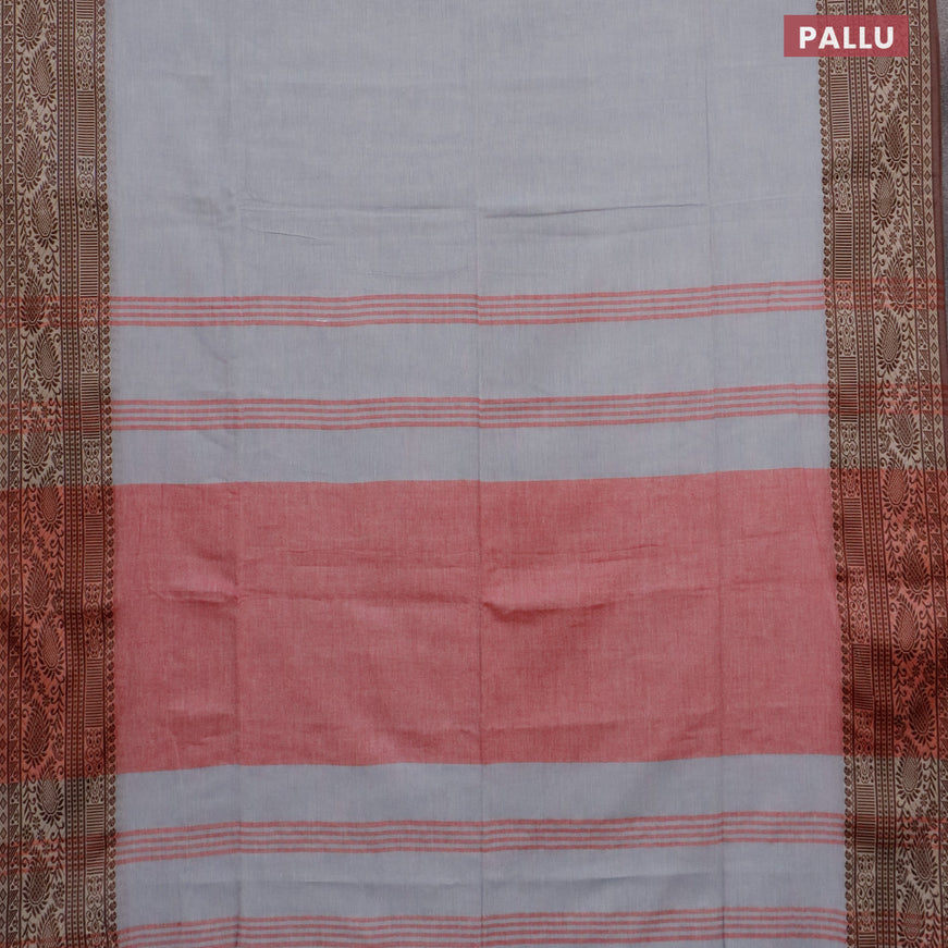 Bengal soft cotton saree grey and maroon with plain body and thread woven border