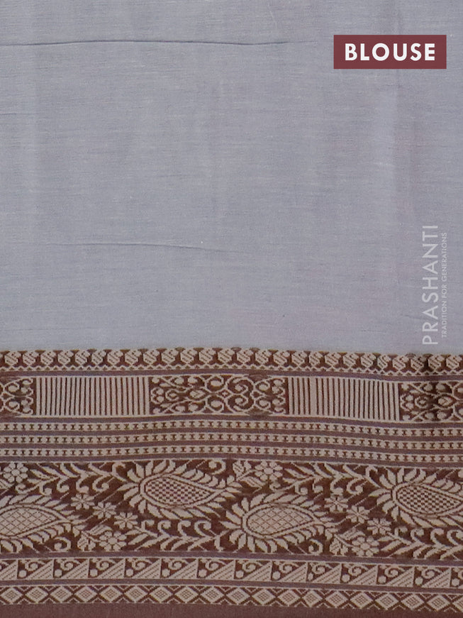 Bengal soft cotton saree grey and maroon with plain body and thread woven border