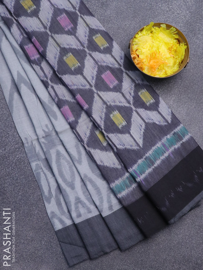 Bengal soft cotton saree grey shade with allover ikat weaves and simple border