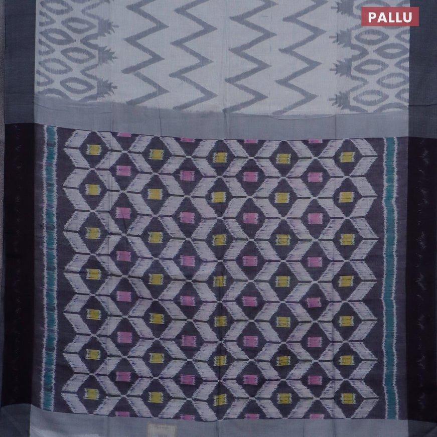 Bengal soft cotton saree grey shade with allover ikat weaves and simple border