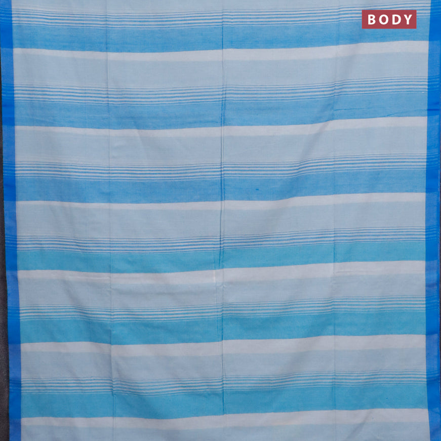 Bengal soft cotton saree off white and blue with allover stripe pattern and simple border