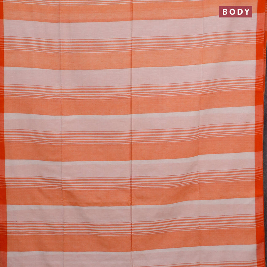 Bengal soft cotton saree off white and orange with allover stripe pattern and simple border