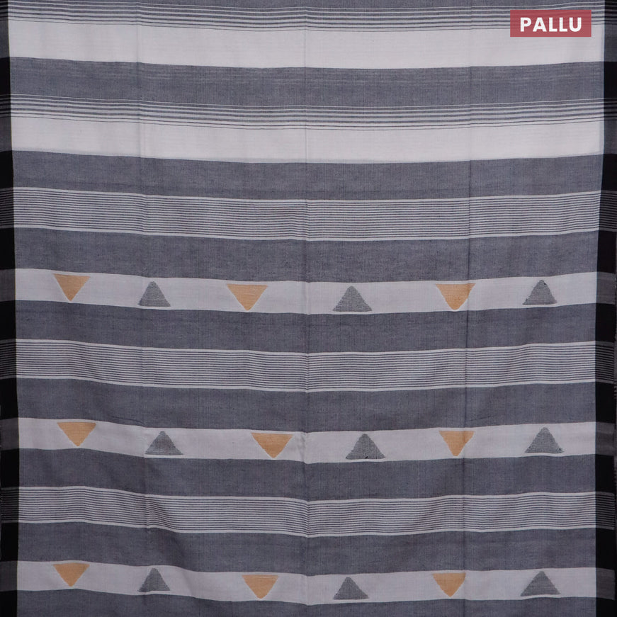 Bengal soft cotton saree off white and black with allover stripe pattern and simple border