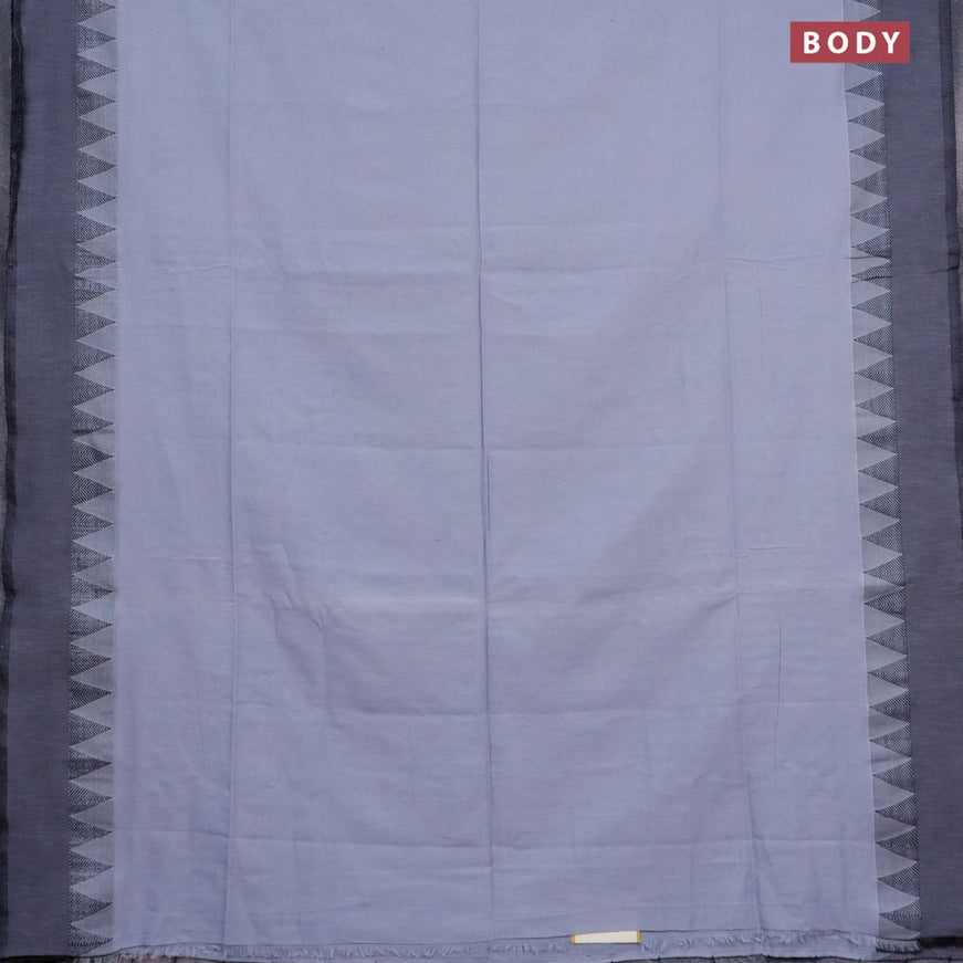 Bengal soft cotton saree grey shade and black with plain body and temple design simple border