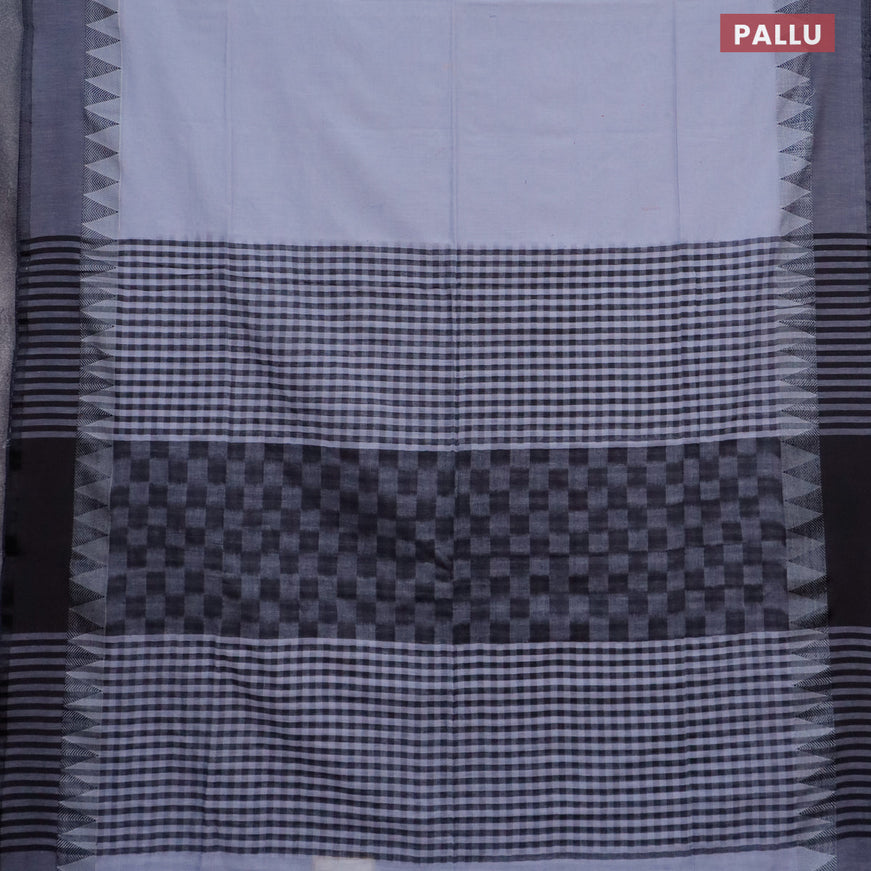 Bengal soft cotton saree grey shade and black with plain body and temple design simple border