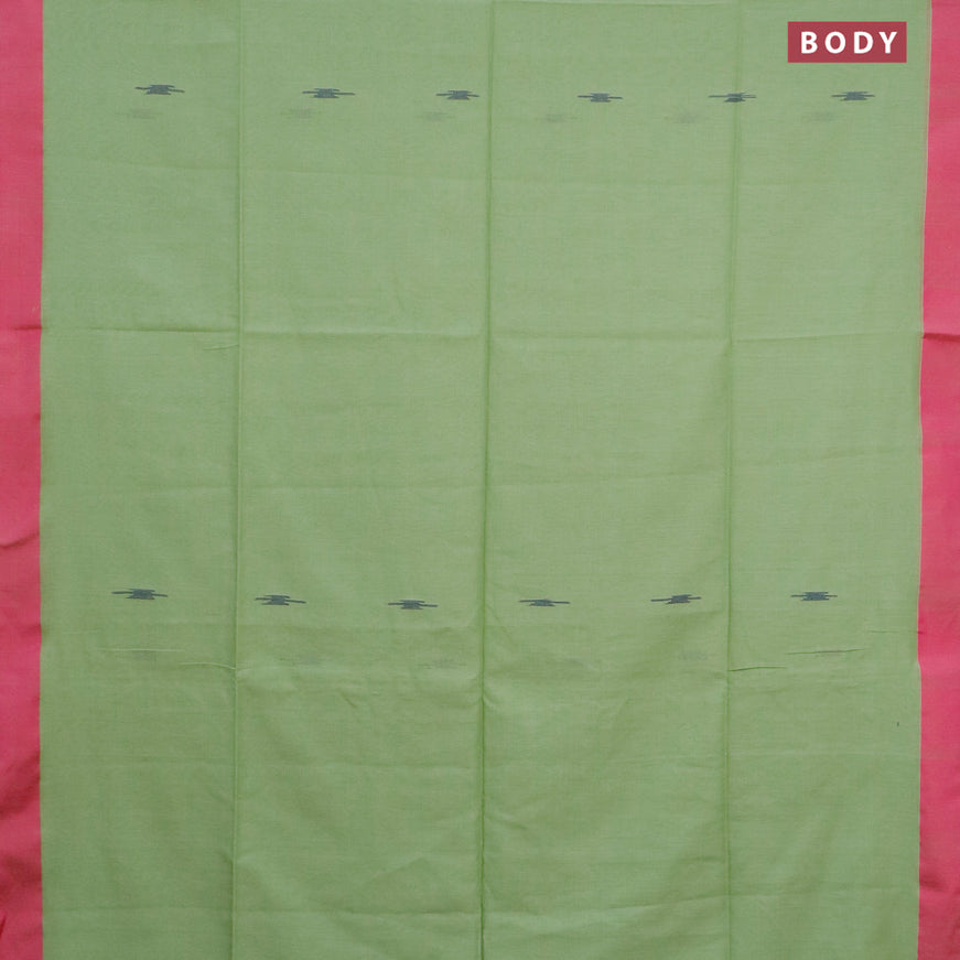 Bengal soft cotton saree green shade and pink with thread woven buttas and simple border