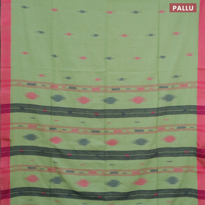 Bengal soft cotton saree green shade and pink with thread woven buttas and simple border