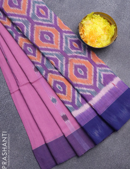 Bengal soft cotton saree mauve pink and violet with allover ikat weaves and simple border