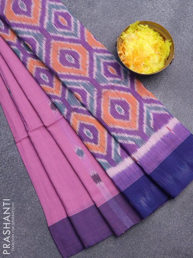 Bengal soft cotton saree mauve pink and violet with allover ikat weaves and simple border