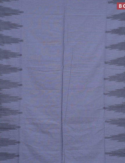 Bengal soft cotton saree grey shade and dark blue with plain body and temple design simple border