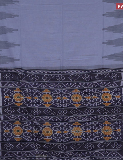 Bengal soft cotton saree grey shade and dark blue with plain body and temple design simple border