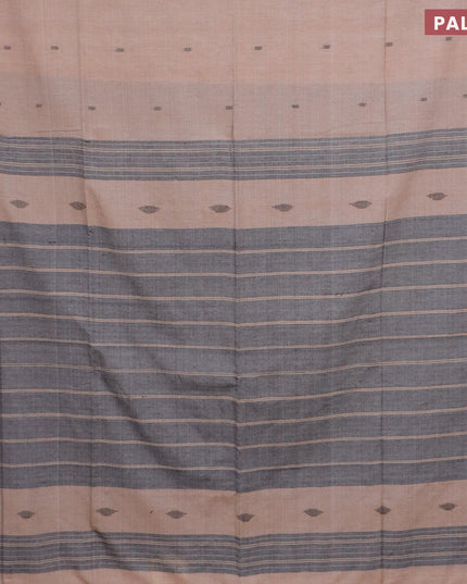 Bengal soft cotton saree beige and black with ikat butta weaves and simple border
