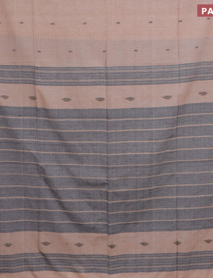 Bengal soft cotton saree beige and black with ikat butta weaves and simple border