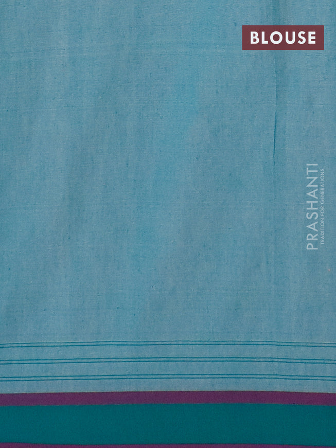 Bengal soft cotton saree beige and teal green with ikat butta weaves and simple border