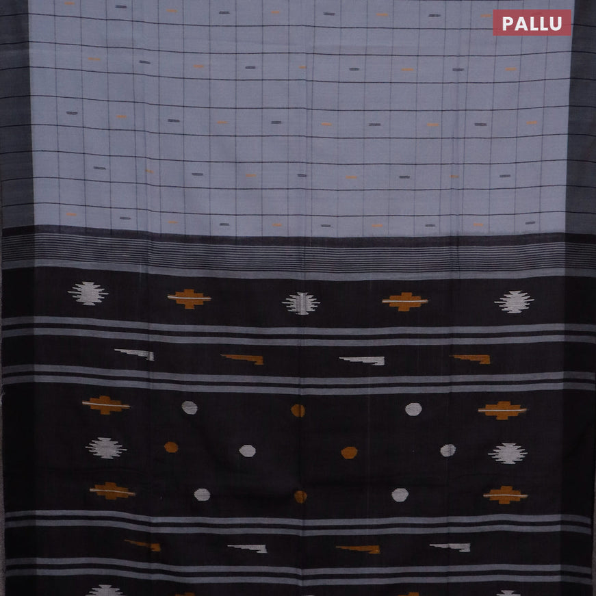 Bengal soft cotton saree grey and black with allover checked pattern & buttas and simple border