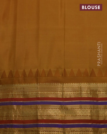 Pure gadwal silk saree cream and mustard shade with zari woven paisley buttas and temple design zari woven border