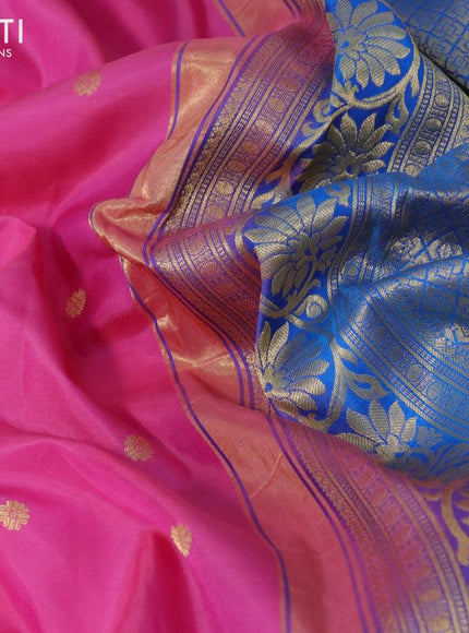 Pure gadwal silk saree pink and cs blue with zari woven buttas and temple design floral zari woven border