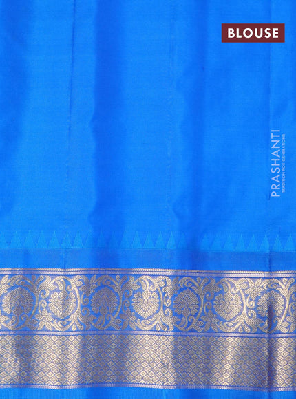 Pure gadwal silk saree pink and cs blue with zari woven buttas and temple design floral zari woven border