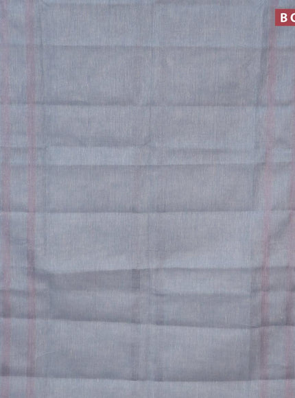 Pure linen saree greyish blue with plain body and silver zari woven piping border