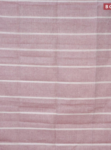 Pure linen saree pastel pink and off white with silver zari stripe pattern and silver zari woven piping border