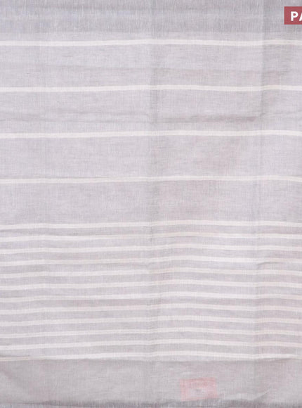 Pure linen saree grey and off white with silver zari stripe pattern and silver zari woven piping border