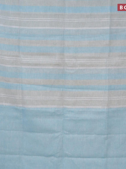 Pure linen saree grey and light blue with allover stripe pattern and silver zari woven piping border