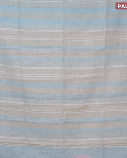 Pure linen saree grey and light blue with allover stripe pattern and silver zari woven piping border