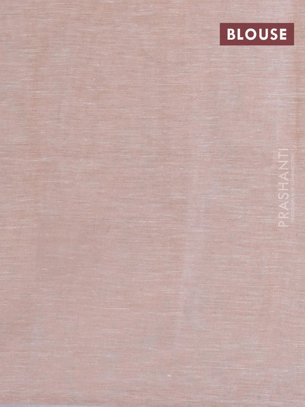 Pure linen saree pista green and pastel peach with allover stripe pattern and silver zari woven piping border